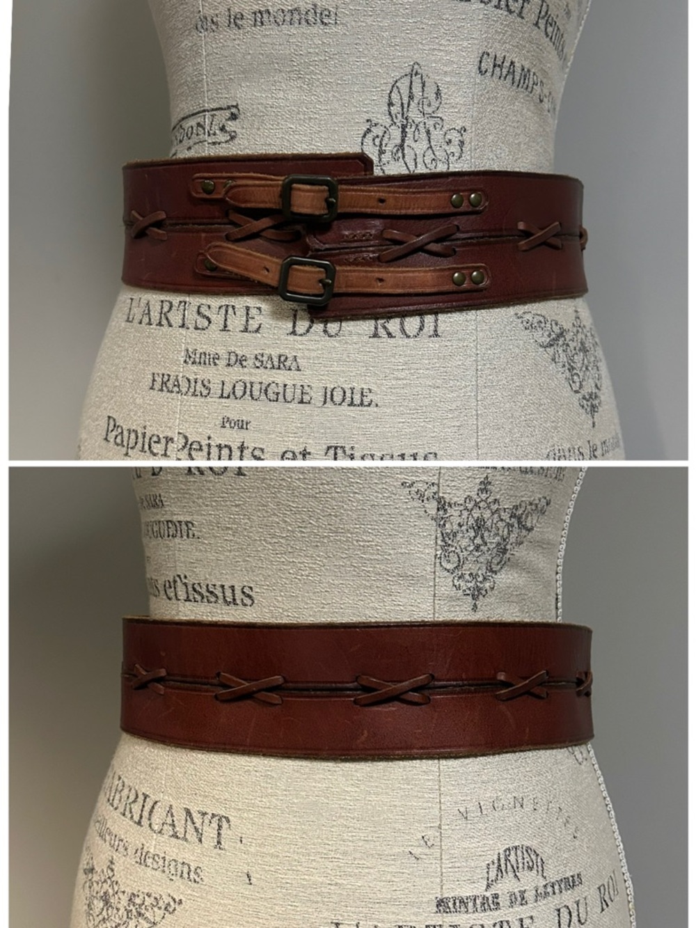 Ralph Lauren Denim Supply Double Buckle Leather Wide Belt Brown Small S